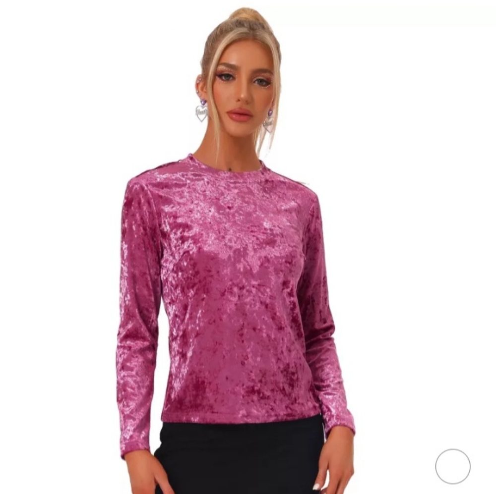 Velvet Long Sleeve Blouse - Pink